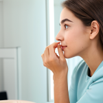 A professional, young adult woman, fully clothed in modest, sophisticated business casual attire, gently patting a cushion foundation onto her cheek with a soft puff. Her skin appears naturally radiant and healthy, with a subtle, hydrated glow. She is seated at a clean, modern vanity table in a brightly lit, chic dressing room. The background is softly blurred, focusing on her serene expression and the seamless blend of the foundation. The scene conveys freshness and natural beauty. Perfect anatomy, correct proportions, natural pose, well-formed hands, proper finger count, natural body proportions. Professional photography, high-resolution, soft focus, warm natural light. Safe for work, appropriate content, fully clothed, modest, family-friendly.