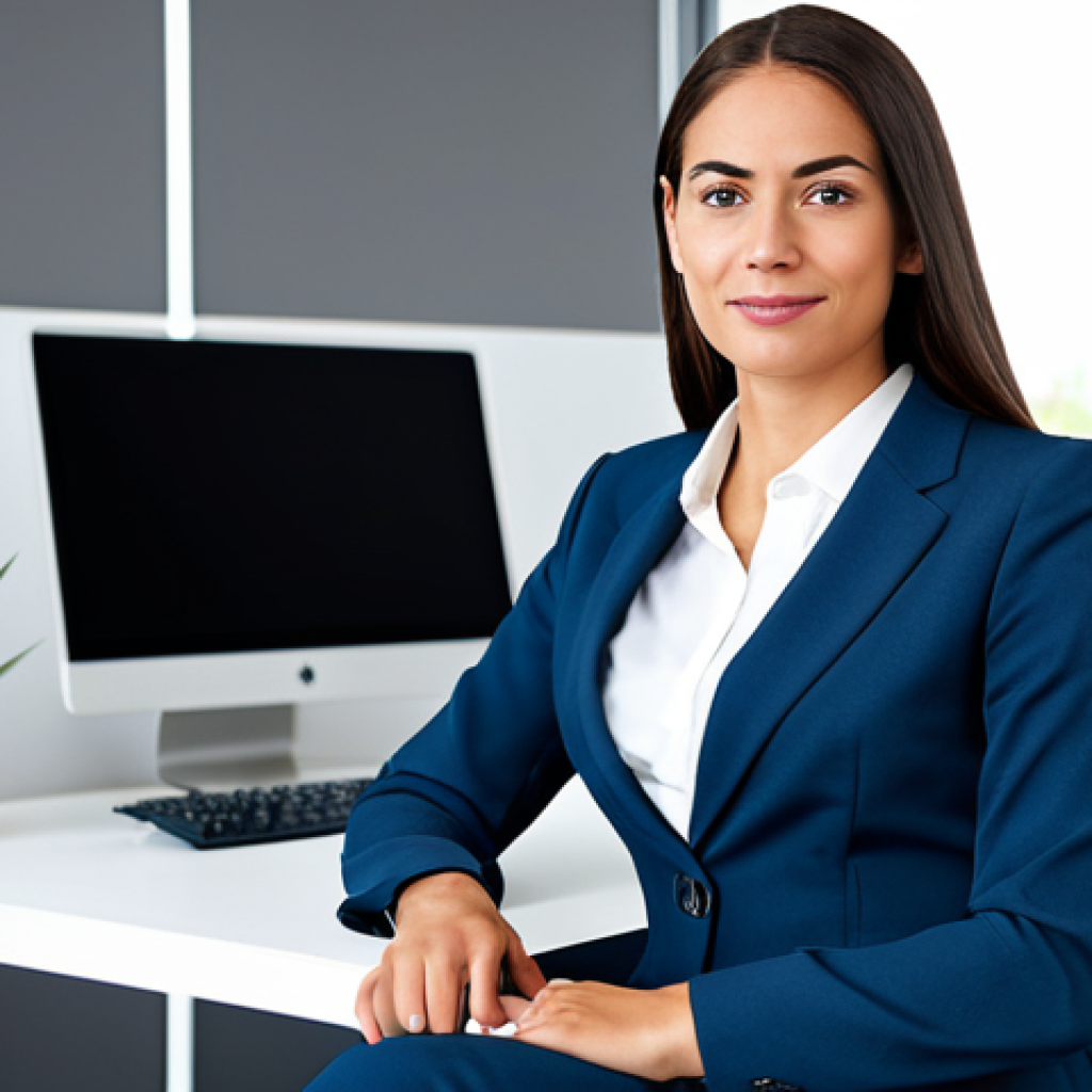 눈두덩이 주름 완화를 위한 프라이머 - Professional Businesswoman**

"A professional businesswoman in a modest business suit, sitting at a ...