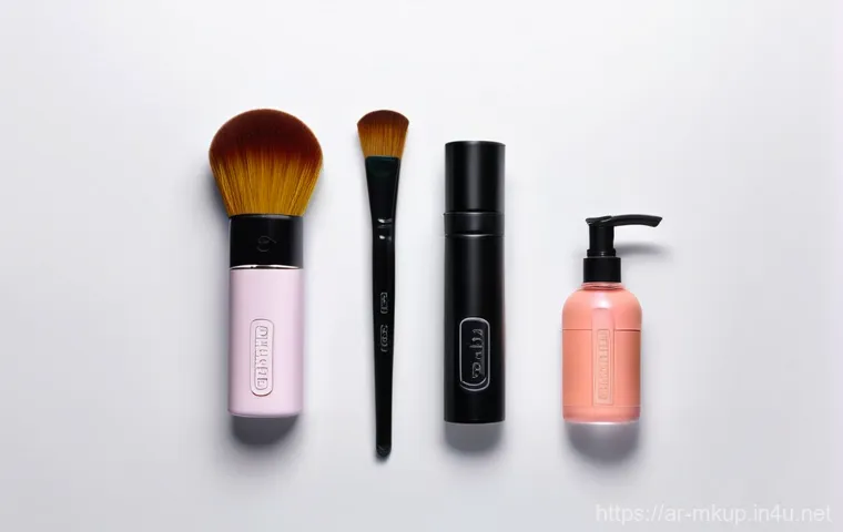 메이크업 디바이스 추천  브러쉬 클리너 - **Prompt:** A close-up shot of an Arab woman's radiant, clear skin, showing a healthy glow and subtl...