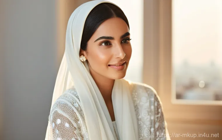 촉촉한 스킨 틴트 파운데이션 추천 - **Prompt:** A confident and elegant Arab woman in her late 20s to early 30s, bathed in soft, natural...