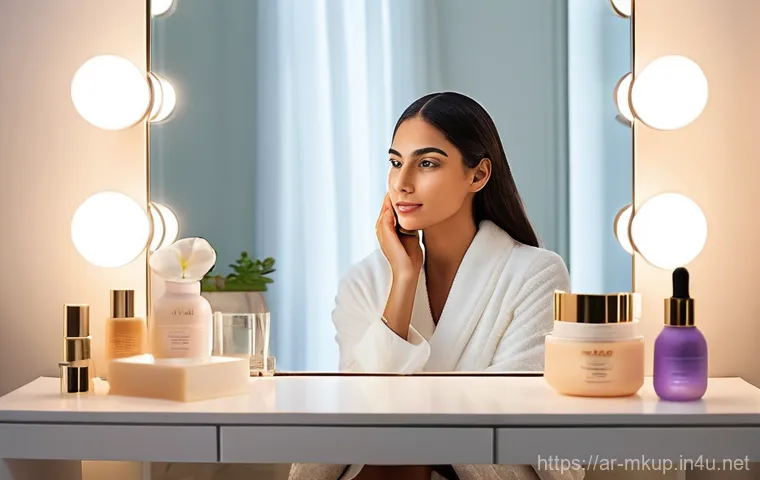 촉촉한 스킨 틴트 파운데이션 추천 - **Prompt:** A confident and elegant Arab woman in her late 20s to early 30s, bathed in soft, natural...