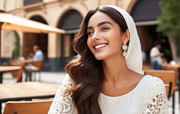 촉촉한 스킨 틴트 파운데이션 추천 - **Prompt:** A discerning Arab woman in her 30s, with a thoughtful expression, carefully applying a t...