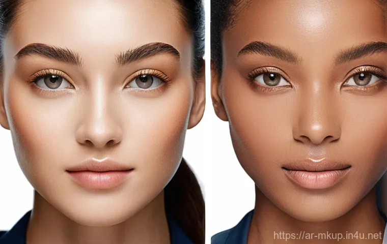 더블웨어 파운데이션과 아르마니 파워 패브릭 비교 - "A poised and confident woman in her early 30s, of Middle Eastern descent, stands gracefully at an u...