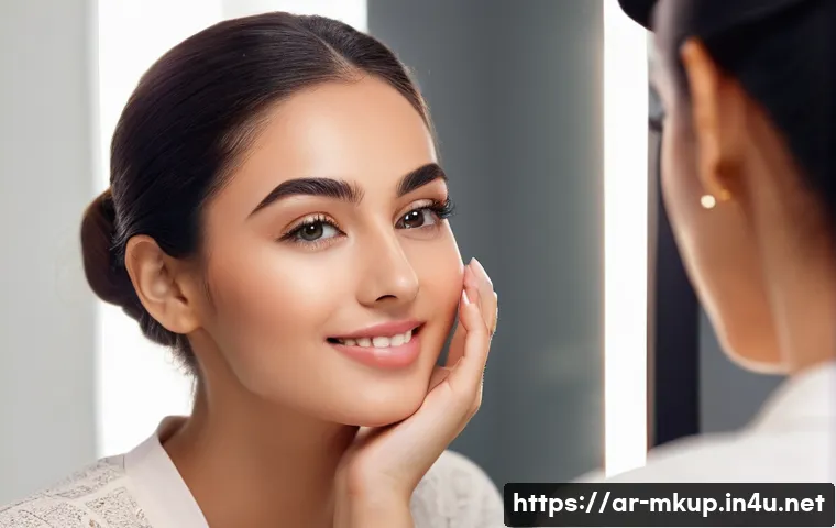 아이섀도우 베이스로 사용하는 컨실러 - **Prompt:** A beautiful young Arab woman, in her early twenties, with a warm smile, seated at a brig...