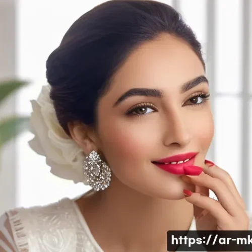 Home 32 비건 립스틱 브랜드 추천 - **Prompt: "An elegant, poised Arab woman in her late 20s or early 30s, with a warm, radiant smile, g...