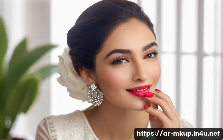 비건 립스틱 브랜드 추천 - **Prompt: "An elegant, poised Arab woman in her late 20s or early 30s, with a warm, radiant smile, g...