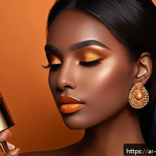 Home 17 멀티 팔레트로 완성하는 메이크업 - A sophisticated makeup palette display featuring warm tones of orange and gold designed for medium t...